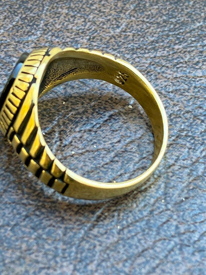 HarlemBling Mens 14k Gold Over Real Solid 925 Sterling Silver Black Onyx Round Signet Ring