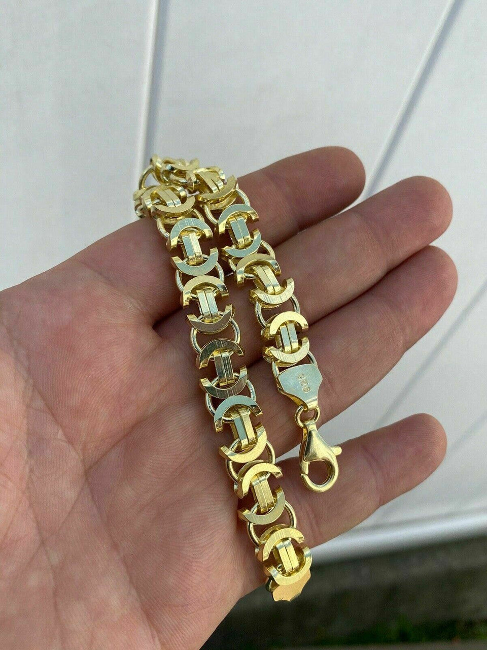 HarlemBling Mens 14k Gold Over Real Solid 925 Sterling Silver Byzantine Tigers Eye Bracelet