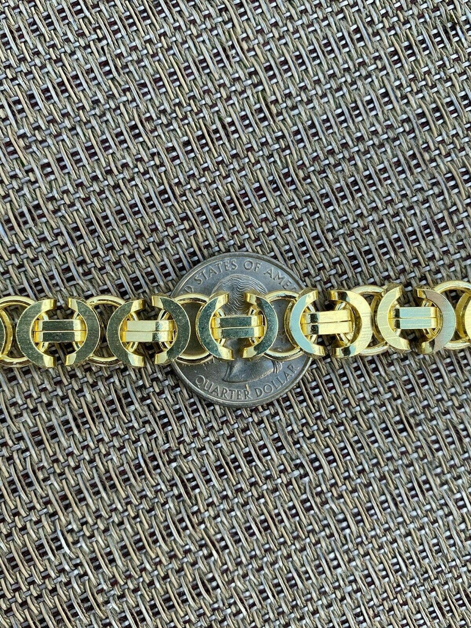 HarlemBling Mens 14k Gold Over Real Solid 925 Sterling Silver Byzantine Tigers Eye Bracelet