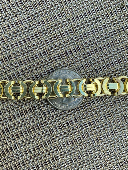 HarlemBling Mens 14k Gold Over Real Solid 925 Sterling Silver Byzantine Tigers Eye Bracelet