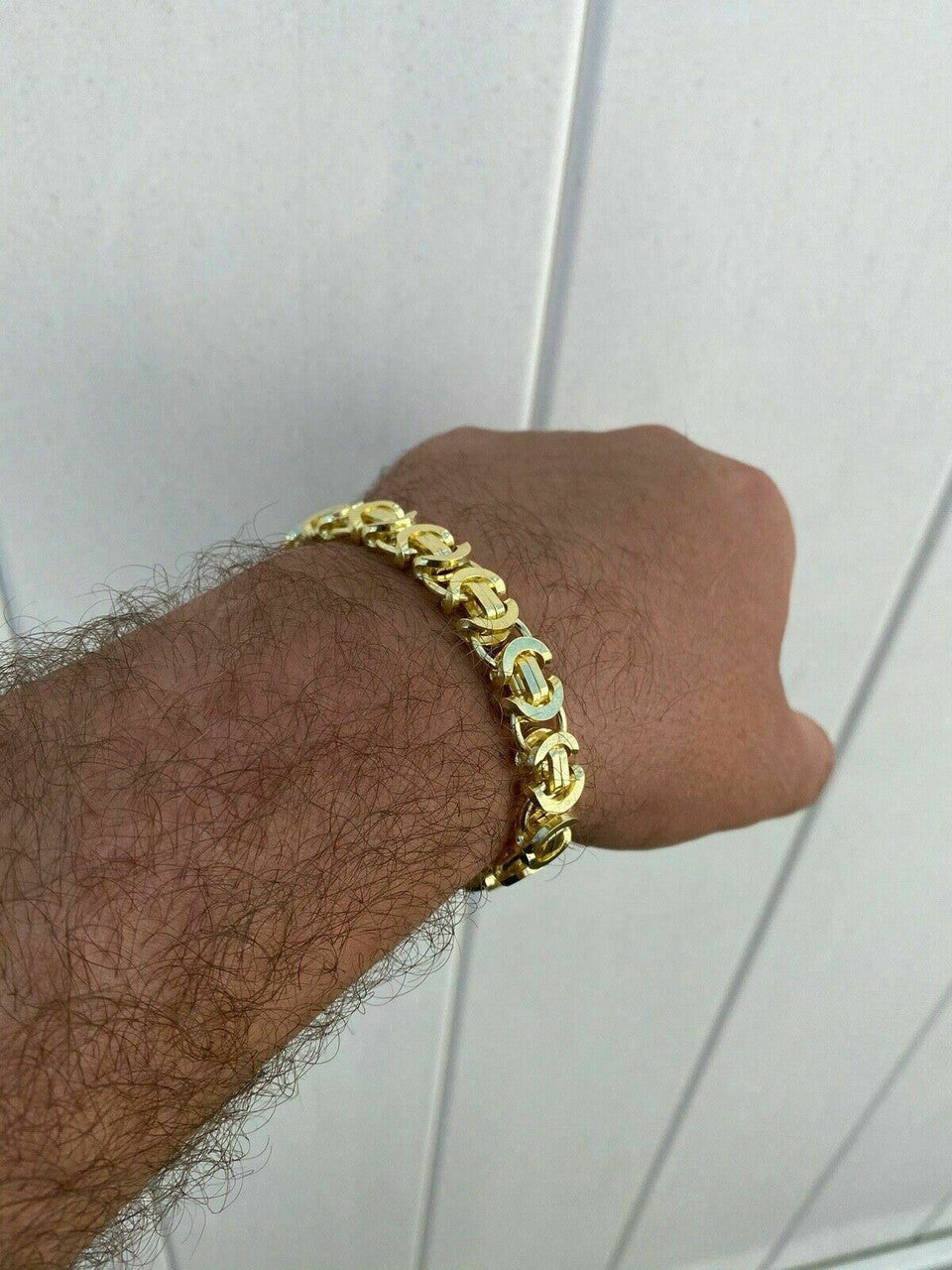 HarlemBling Mens 14k Gold Over Real Solid 925 Sterling Silver Byzantine Tigers Eye Bracelet