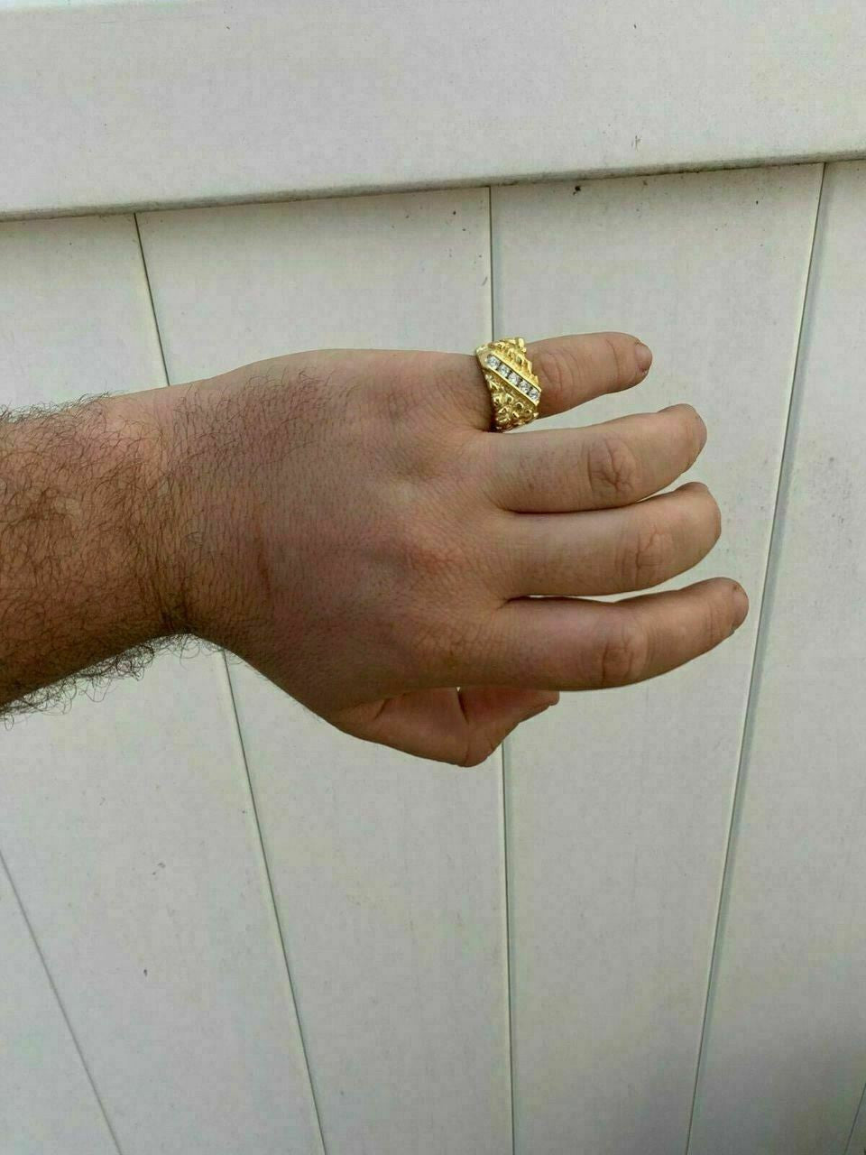 HarlemBling Mens 14k Gold Over REAL Solid 925 Sterling Silver Diamond Nugget Ring Sz 7-13