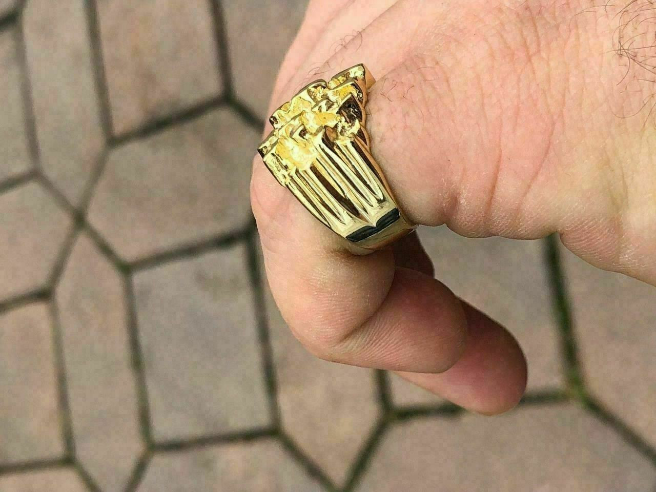 HarlemBling Mens 14k Gold Over REAL Solid 925 Sterling Silver Heavy Nugget Ring Size 6-13