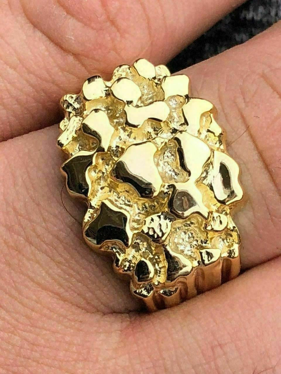 HarlemBling Mens 14k Gold Over REAL Solid 925 Sterling Silver Heavy Nugget Ring Size 6-13