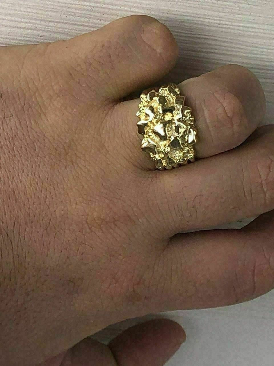 HarlemBling Mens 14k Gold Over REAL Solid 925 Sterling Silver Heavy Nugget Ring Size 6-13