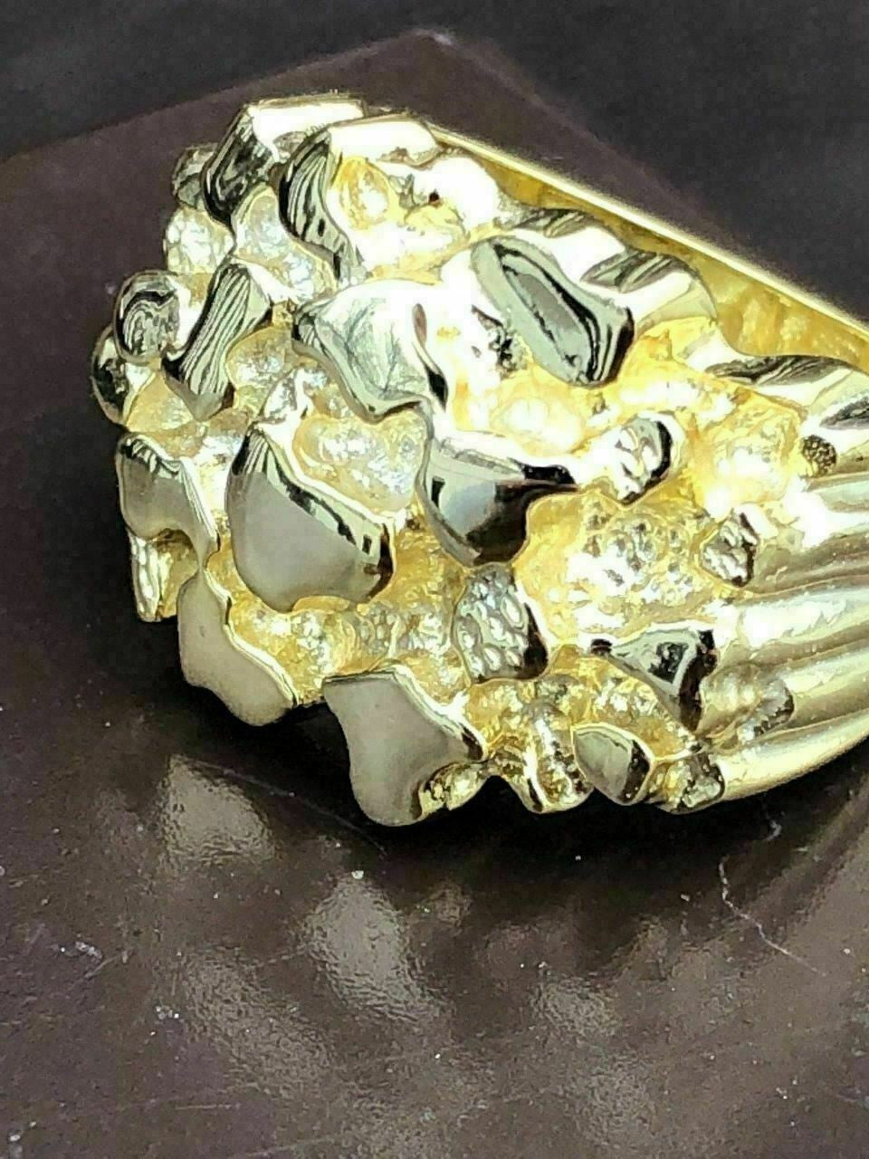 HarlemBling Mens 14k Gold Over REAL Solid 925 Sterling Silver Heavy Nugget Ring Size 6-13