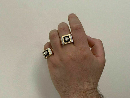 HarlemBling Mens 14k Gold Over Solid 925 Silver Black Onyx Ring ICY Pinky Diamond Sz 7-12