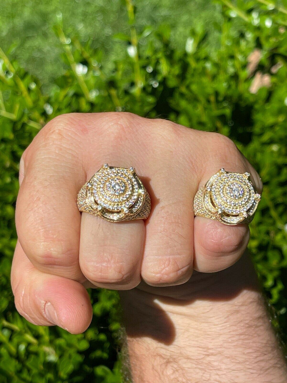 HarlemBling Mens 14k Gold Over Solid 925 Silver King Crown Diamond Pinky RING Iced Hip Hop