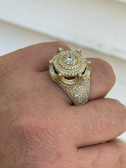 HarlemBling Mens 14k Gold Over Solid 925 Silver King Crown Diamond Pinky RING Iced Hip Hop