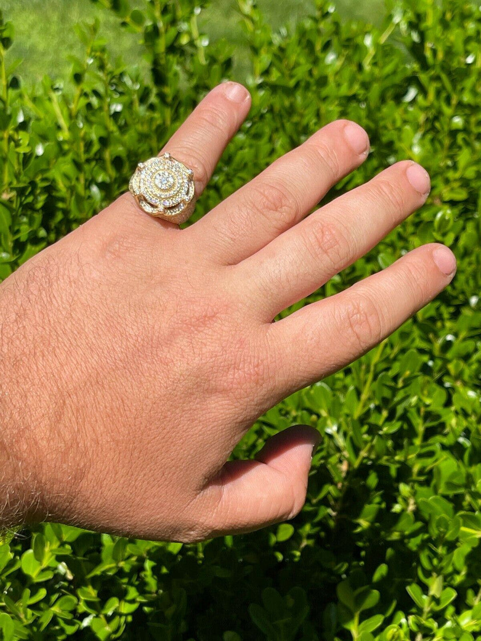 HarlemBling Mens 14k Gold Over Solid 925 Silver King Crown Diamond Pinky RING Iced Hip Hop