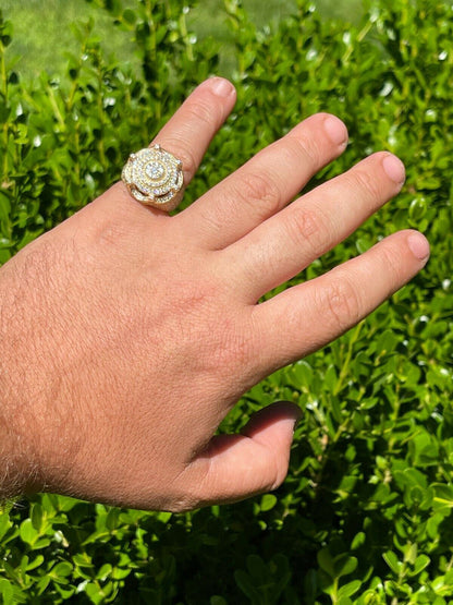 HarlemBling Mens 14k Gold Over Solid 925 Silver King Crown Diamond Pinky RING Iced Hip Hop