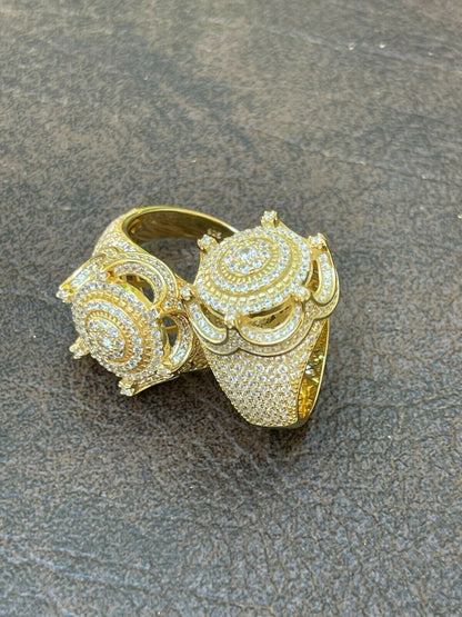 HarlemBling Mens 14k Gold Over Solid 925 Silver King Crown Diamond Pinky RING Iced Hip Hop