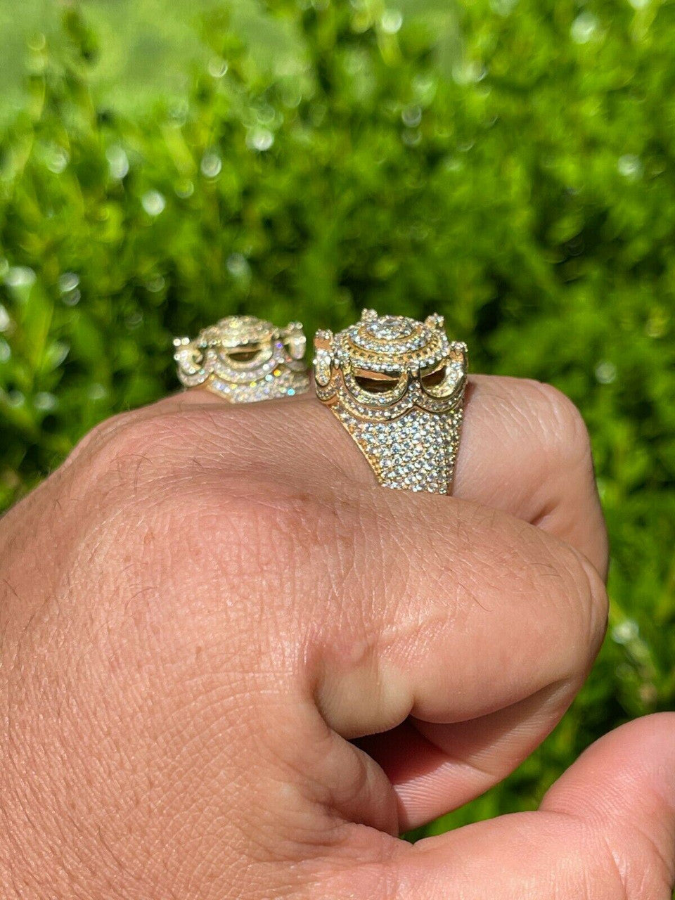 HarlemBling Mens 14k Gold Over Solid 925 Silver King Crown Diamond Pinky RING Iced Hip Hop