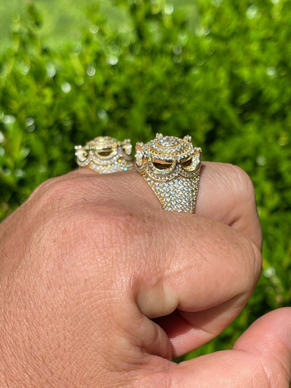 HarlemBling Mens 14k Gold Over Solid 925 Silver King Crown Diamond Pinky RING Iced Hip Hop