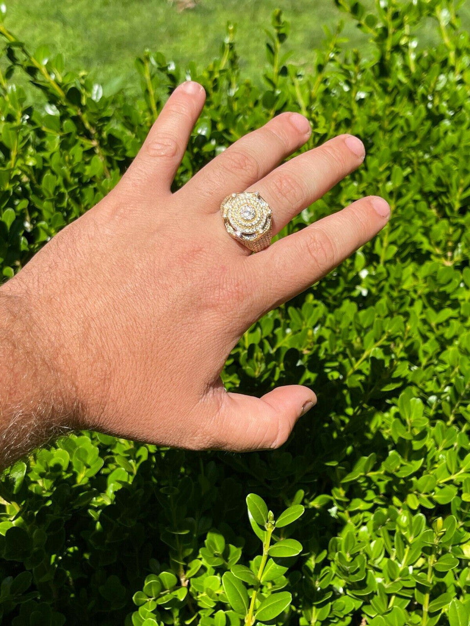 HarlemBling Mens 14k Gold Over Solid 925 Silver King Crown Diamond Pinky RING Iced Hip Hop