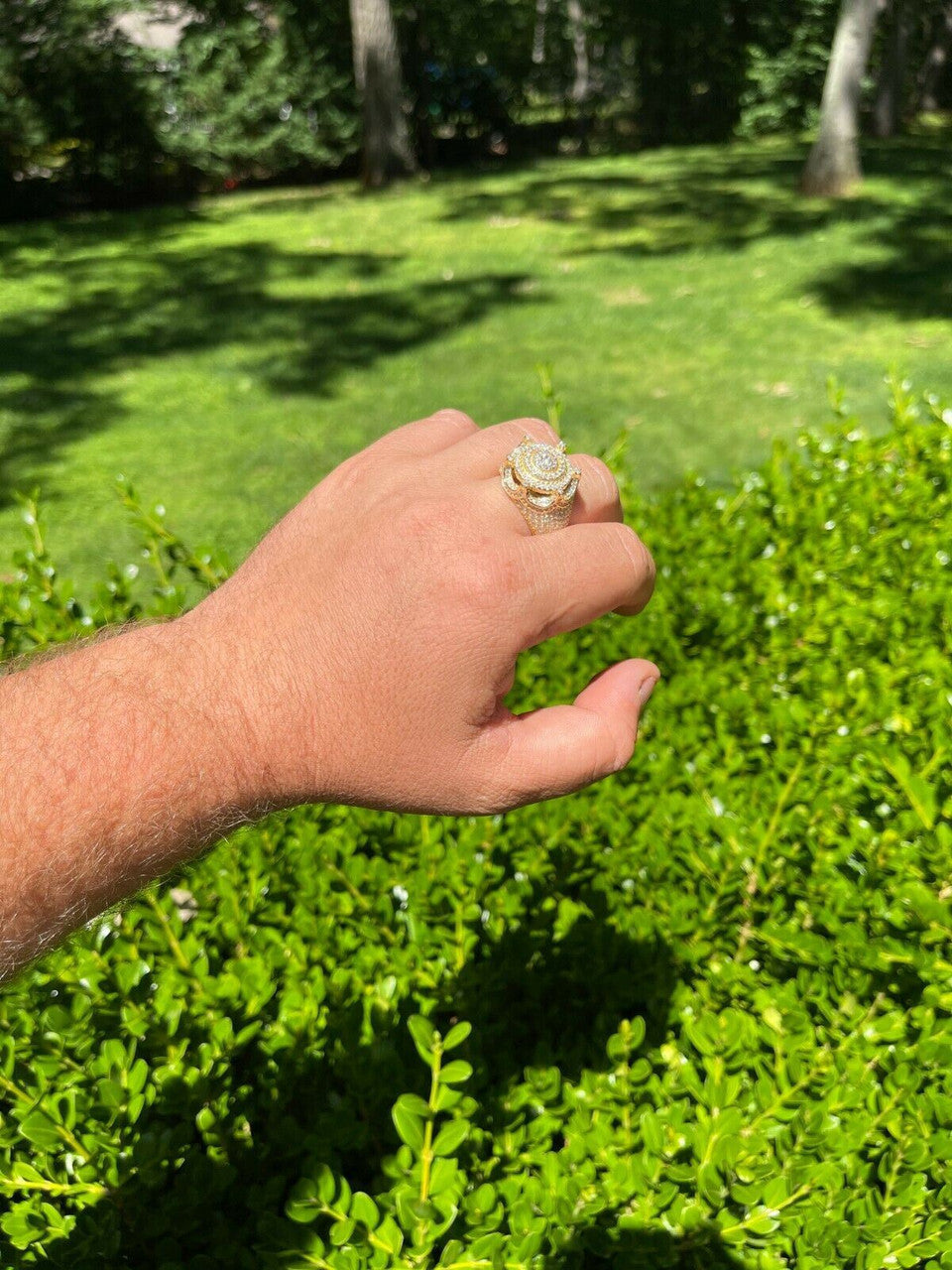 HarlemBling Mens 14k Gold Over Solid 925 Silver King Crown Diamond Pinky RING Iced Hip Hop