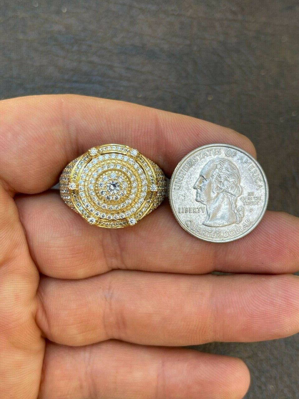 HarlemBling Mens 14k Gold Over Solid 925 Silver King Crown Diamond Pinky RING Iced Hip Hop