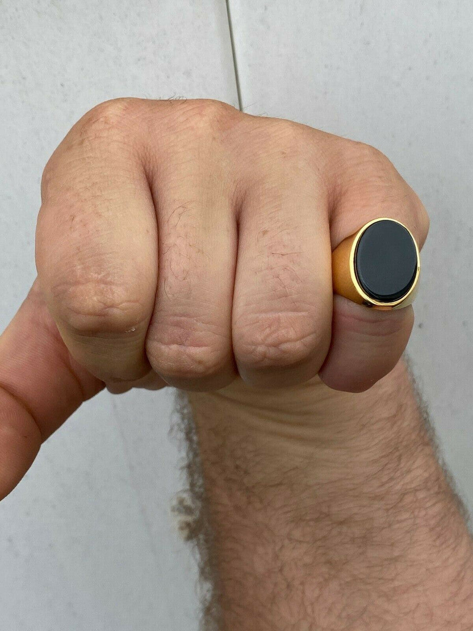 HarlemBling Mens 14k Gold Over Solid 925 Sterling Silver Black Onyx Signet Ring Sz 7-13