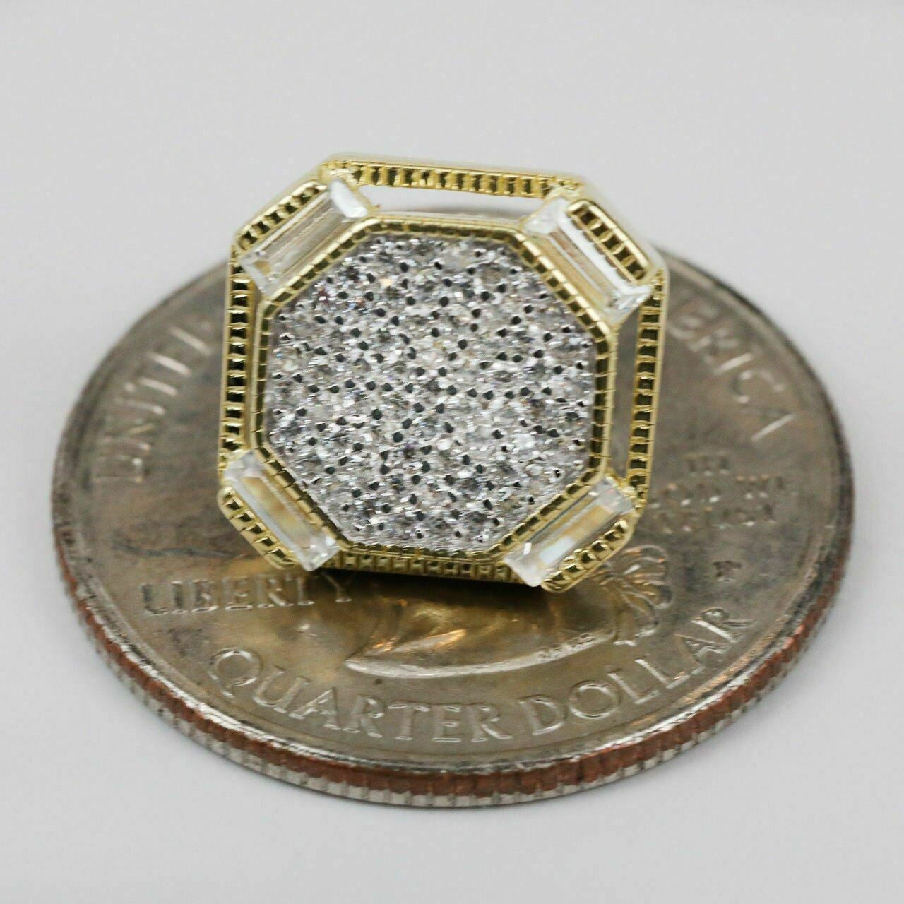 HarlemBling Mens 14k Gold Plated REAL 925 Silver 1/2 Large Baguette Stud Earrings Diamond