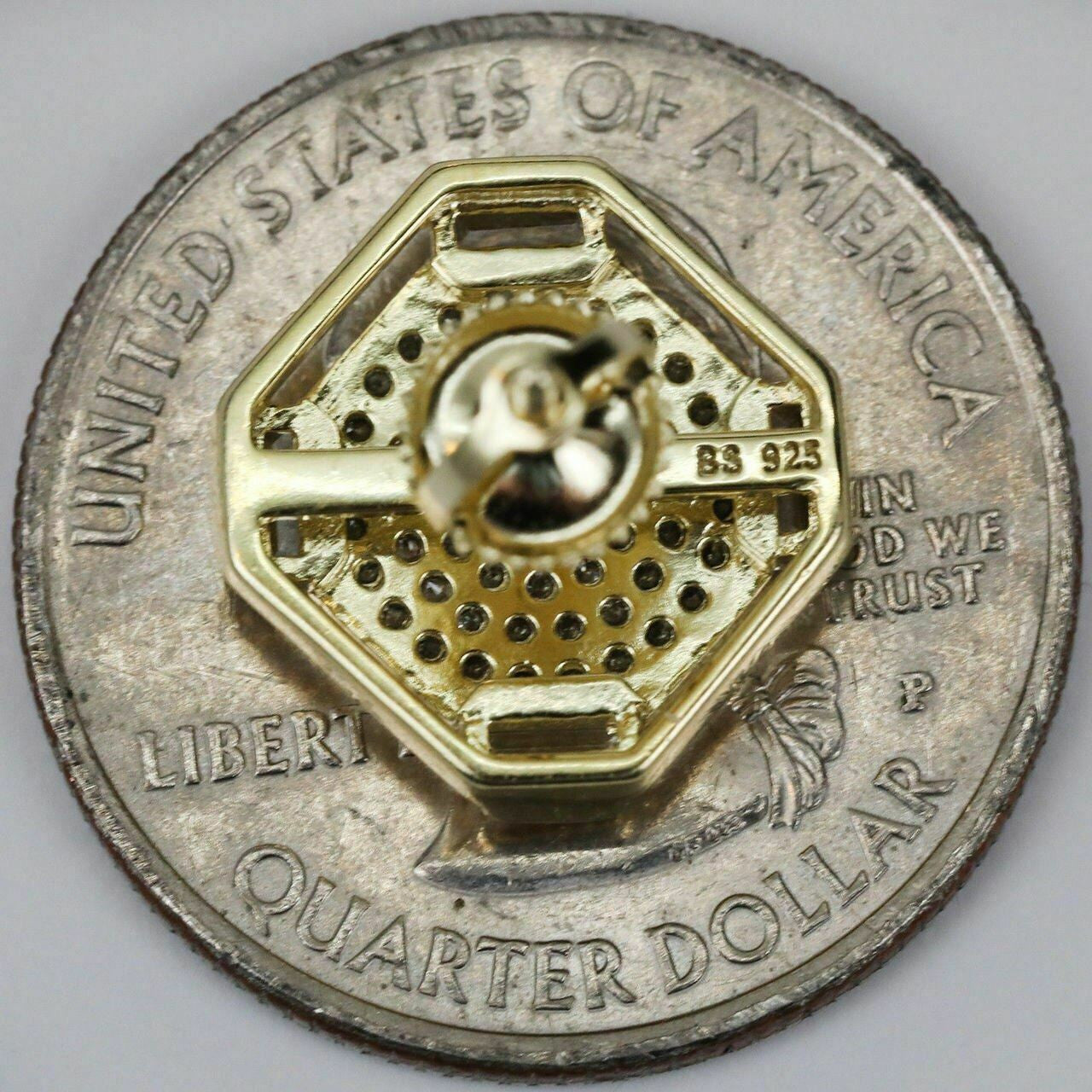 HarlemBling Mens 14k Gold Plated REAL 925 Silver 1/2 Large Baguette Stud Earrings Hip Hop