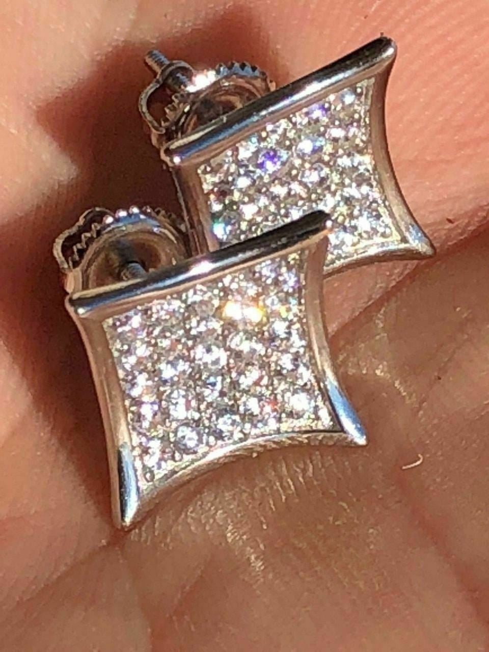 HarlemBling Mens 14k Gold Plated REAL 925 Silver 1/2 Square Diamonds Stud Earrings Hip Hop
