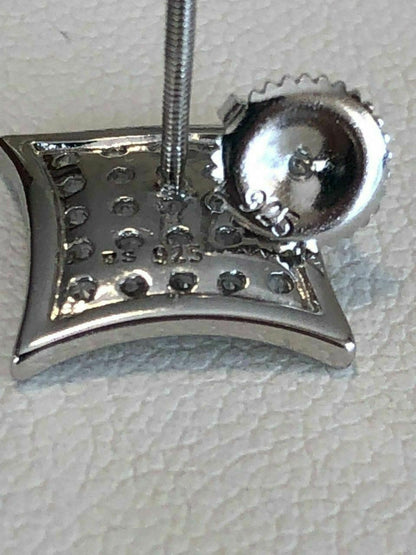 HarlemBling Mens 14k Gold Plated REAL 925 Silver 1/2 Square Diamonds Stud Earrings Hip Hop