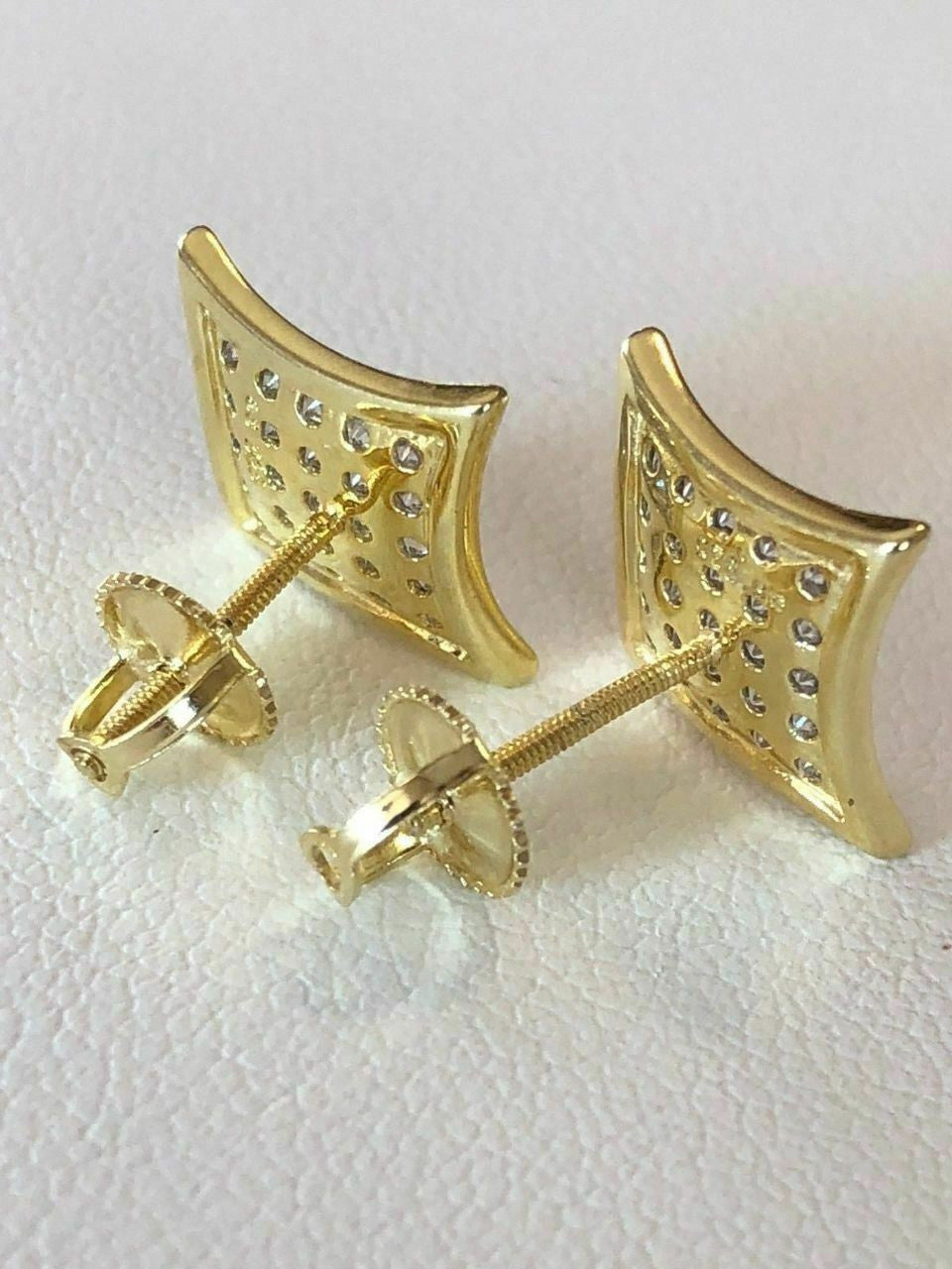 HarlemBling Mens 14k Gold Plated REAL 925 Silver 1/2 Square Diamonds Stud Earrings Hip Hop