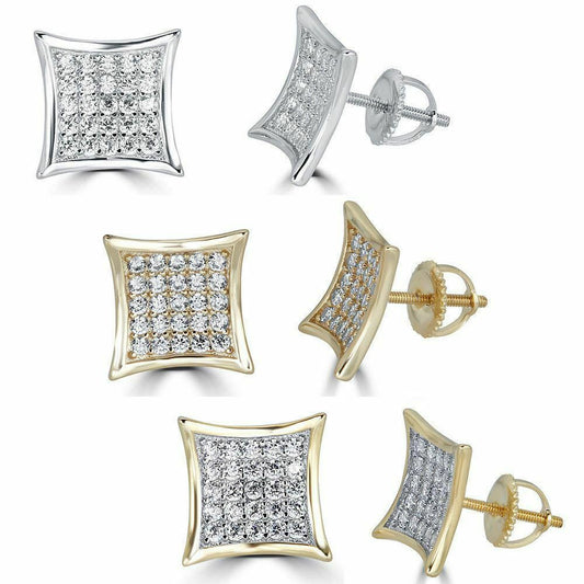 HarlemBling Mens 14k Gold Plated REAL 925 Silver 1/2 Square Diamonds Stud Earrings Hip Hop