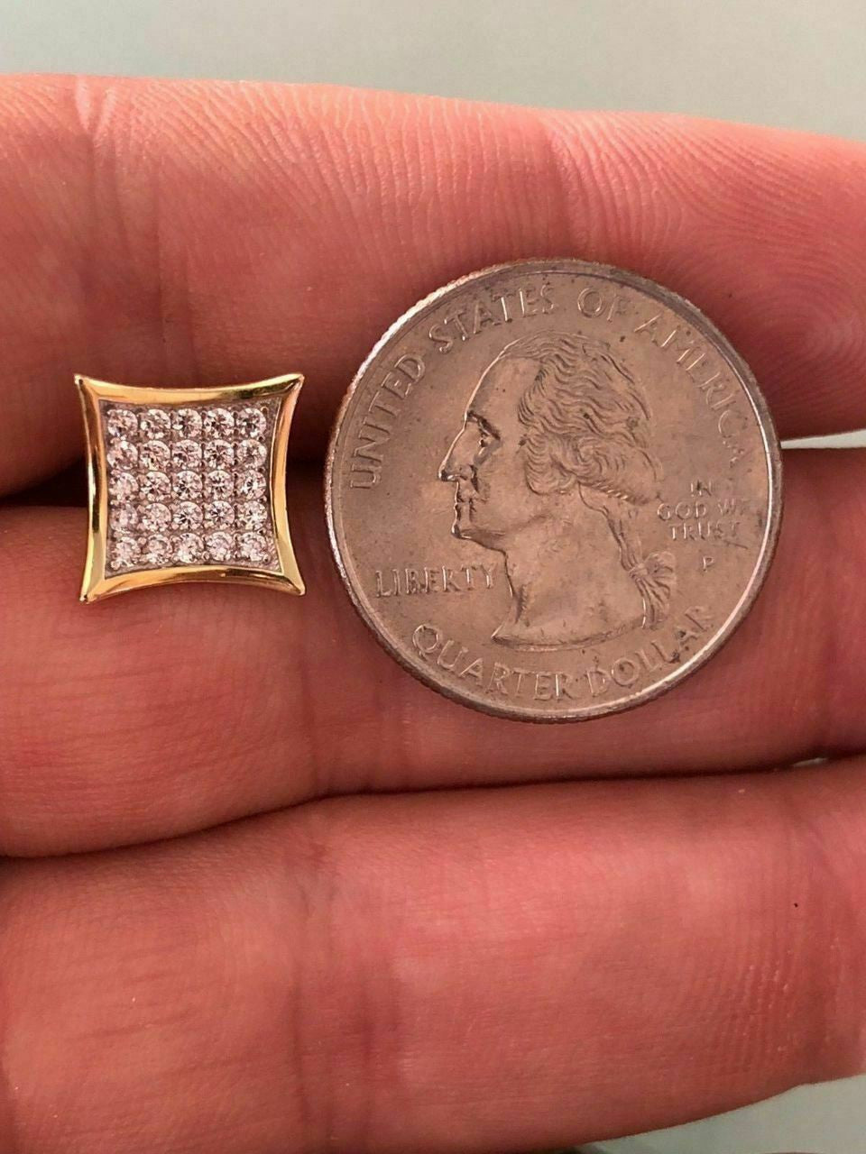 HarlemBling Mens 14k Gold Plated REAL 925 Silver 1/2 Square Diamonds Stud Earrings Hip Hop