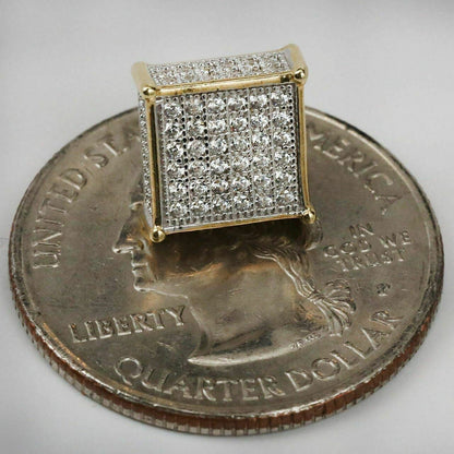 HarlemBling Mens 14k Gold Plated REAL 925 Silver 3/8 Square Cube Diamonds Stud Earrings