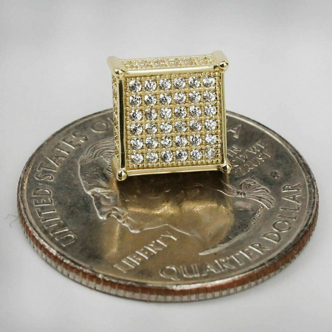 HarlemBling Mens 14k Gold Plated REAL 925 Silver 3/8 Square Diamonds Stud Earrings Hip Hop