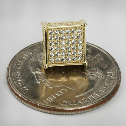 HarlemBling Mens 14k Gold Plated REAL 925 Silver 3/8 Square Diamonds Stud Earrings Hip Hop