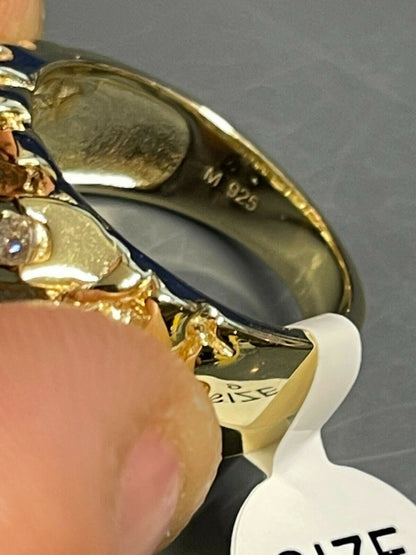 HarlemBling Mens 14k Gold Vermeil 925 Sterling Silver Real Moissanite Nugget Ring Sz 7-13