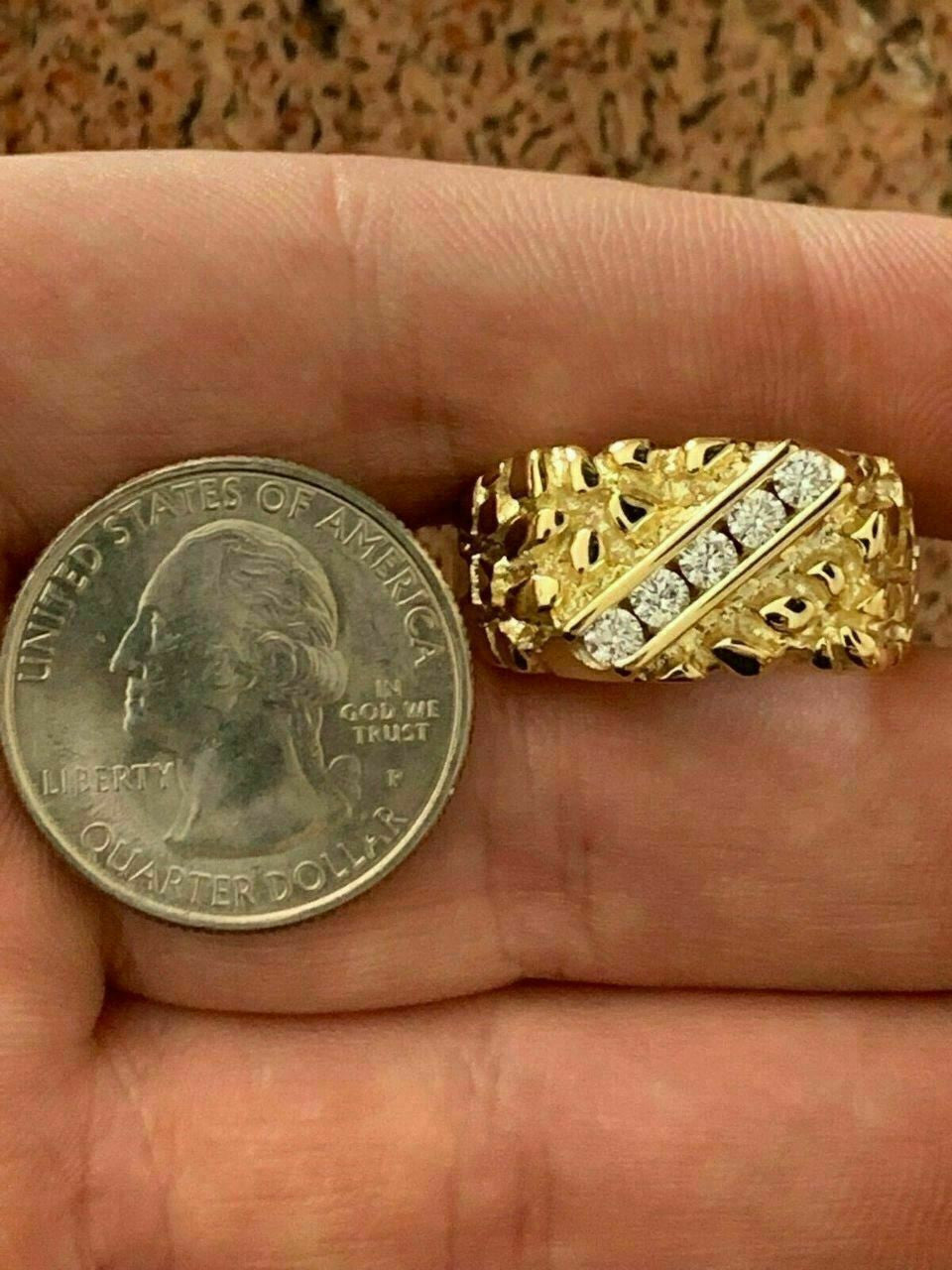 HarlemBling Mens 14k Gold Vermeil 925 Sterling Silver Real Moissanite Nugget Ring Sz 7-13