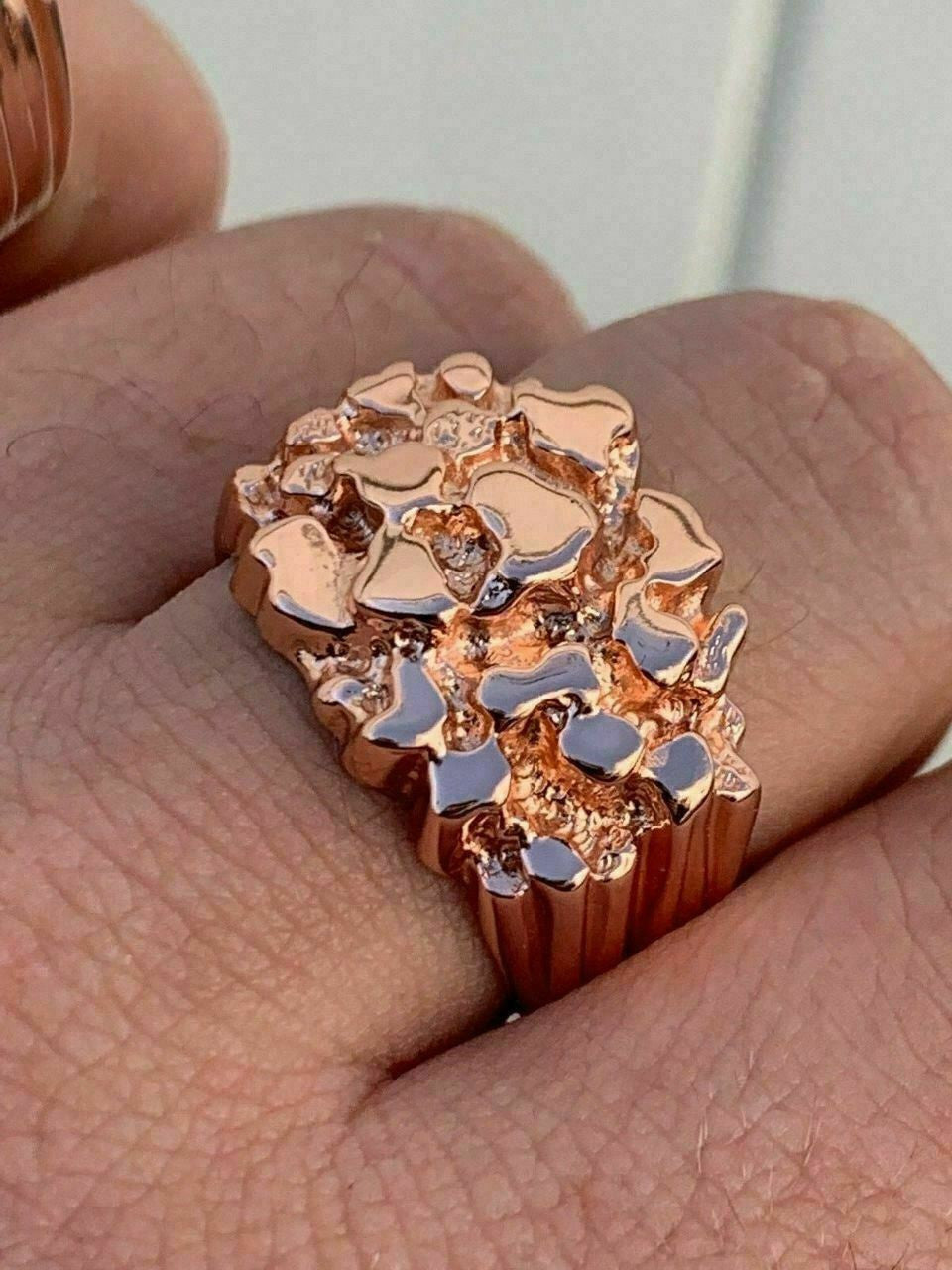 HarlemBling Mens 14k Rose Gold Over REAL Solid 925 Sterling Silver Nugget Ring Sizes 6-13
