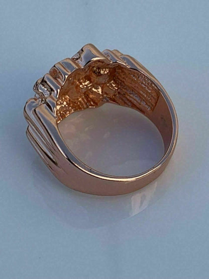 HarlemBling Mens 14k Rose Gold Over REAL Solid 925 Sterling Silver Nugget Ring Sizes 6-13