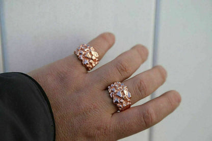 HarlemBling Mens 14k Rose Gold Over REAL Solid 925 Sterling Silver Nugget Ring Sizes 6-13