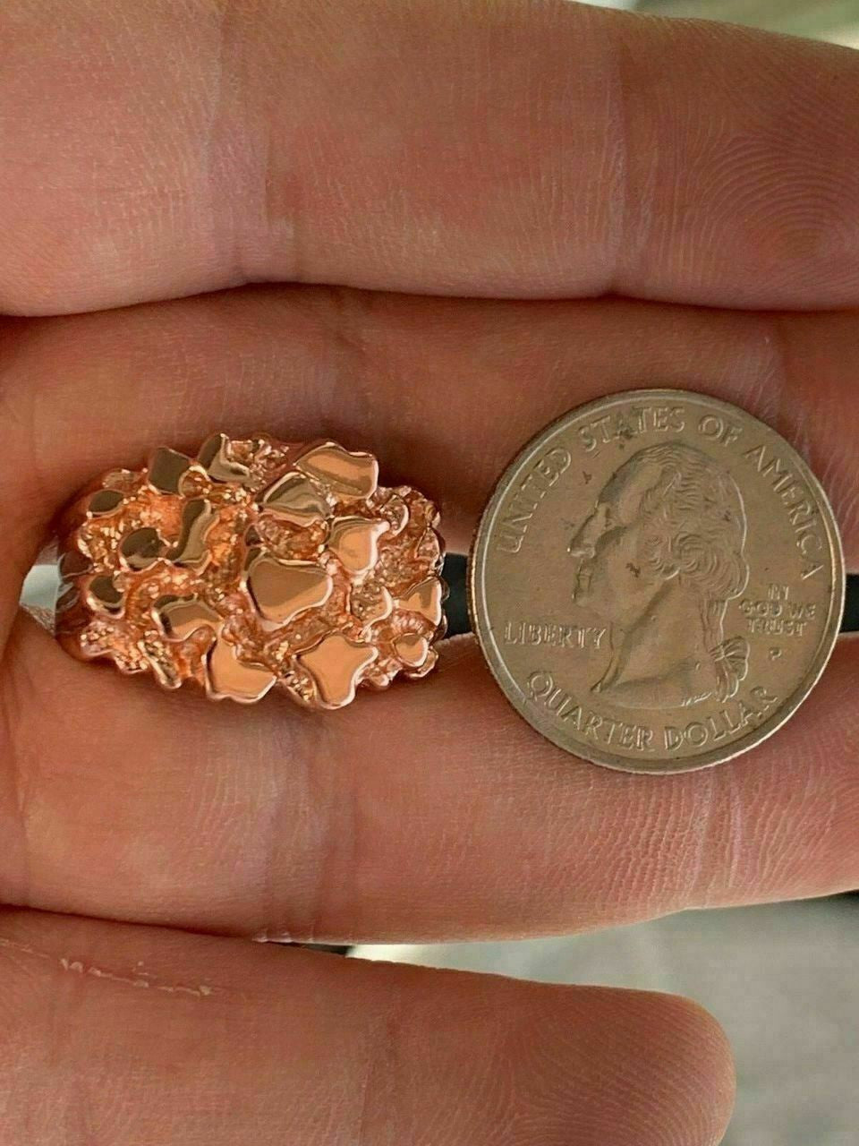 HarlemBling Mens 14k Rose Gold Over REAL Solid 925 Sterling Silver Nugget Ring Sizes 6-13