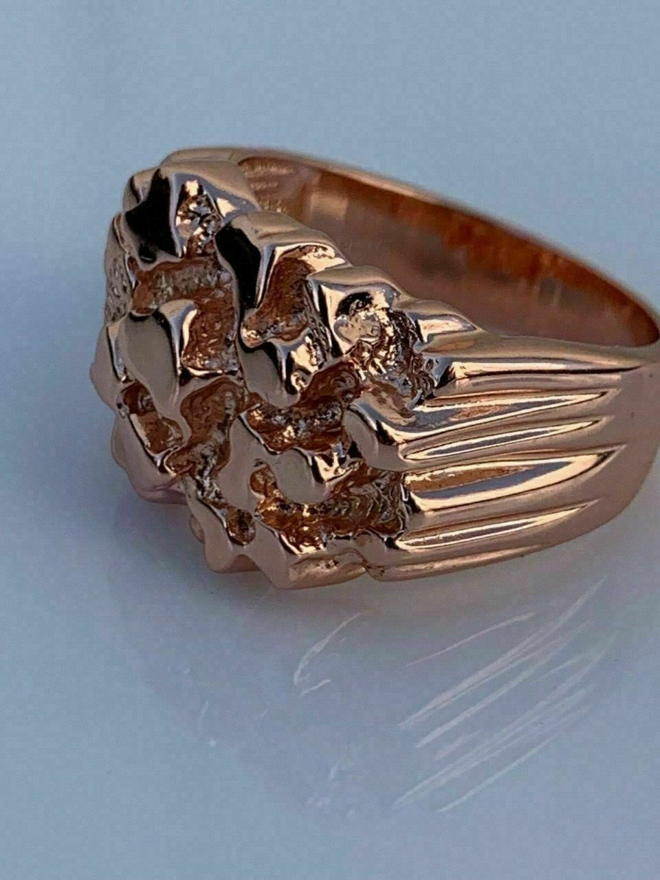 HarlemBling Mens 14k Rose Gold Over REAL Solid 925 Sterling Silver Nugget Ring Sizes 6-13