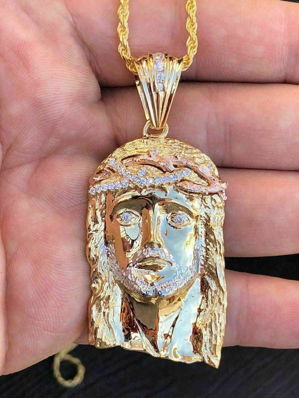 HarlemBling Mens 14k Yellow and Rose Gold Over 925 Silver Large 1x2 Jesus Piece HIP HOP Chain