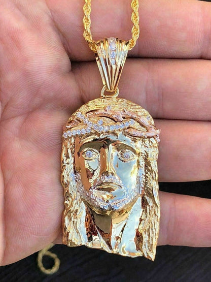 HarlemBling Mens 14k Yellow and Rose Gold Over 925 Silver Large 1x2 Jesus Piece HIP HOP Chain