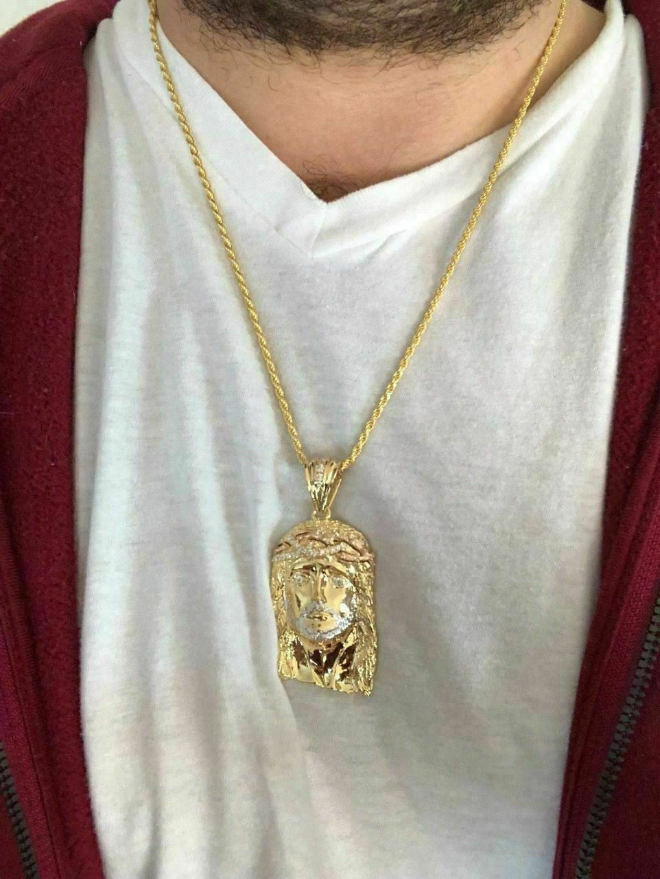 HarlemBling Mens 14k Yellow and Rose Gold Over 925 Silver Large 1x2 Jesus Piece HIP HOP Chain