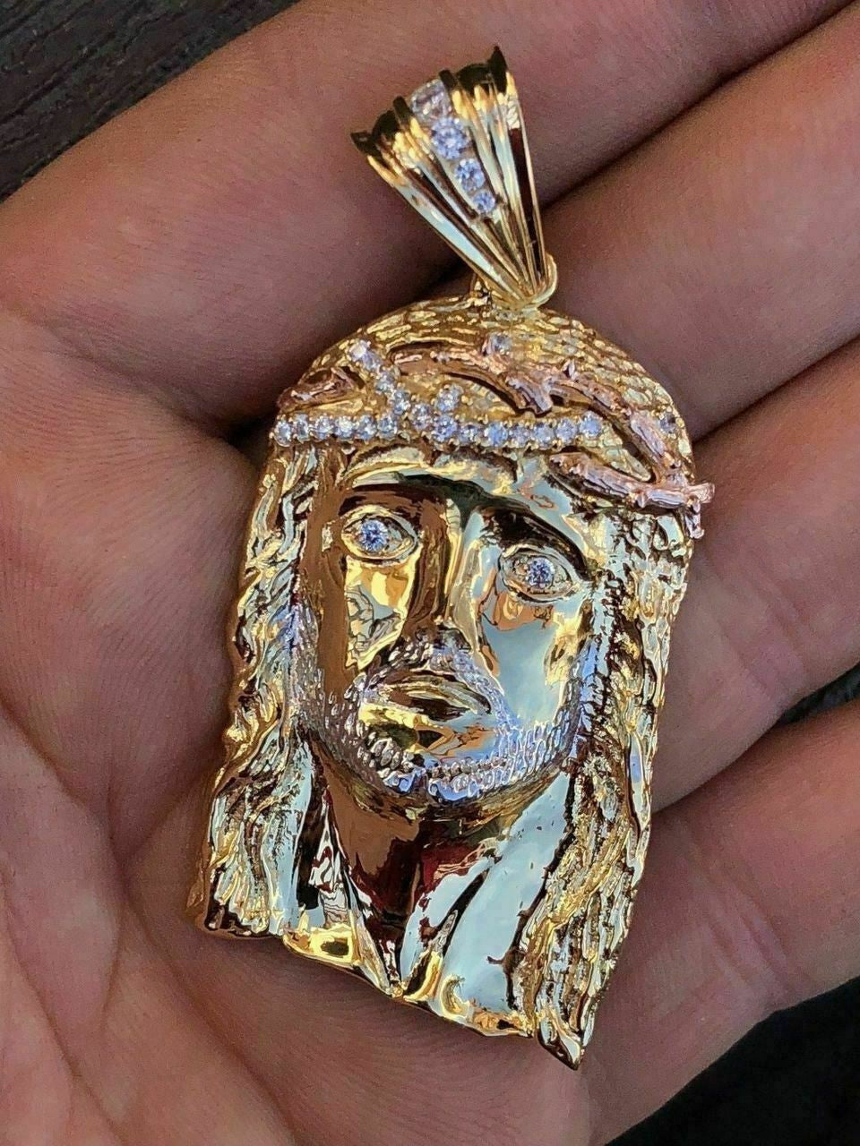 HarlemBling Mens 14k Yellow and Rose Gold Over 925 Silver Large 1x2 Jesus Piece HIP HOP Chain