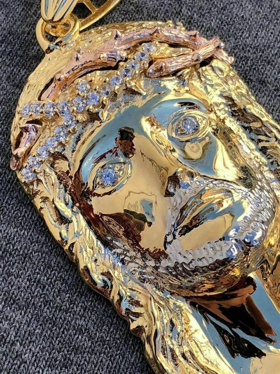 HarlemBling Mens 14k Yellow and Rose Gold Over 925 Silver Large 1x2 Jesus Piece HIP HOP Chain