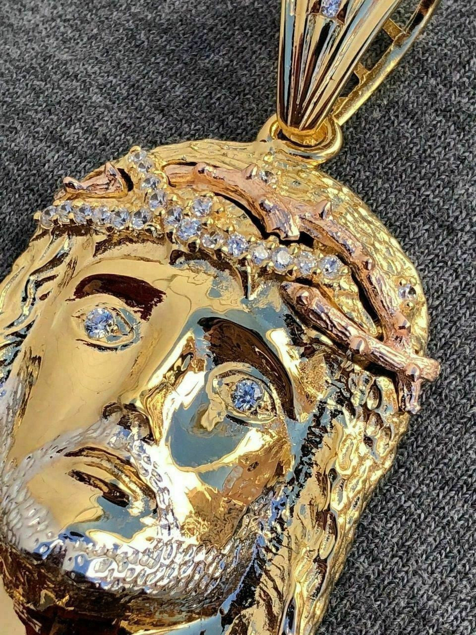 HarlemBling Mens 14k Yellow and Rose Gold Over 925 Silver Large 1x2 Jesus Piece HIP HOP Chain