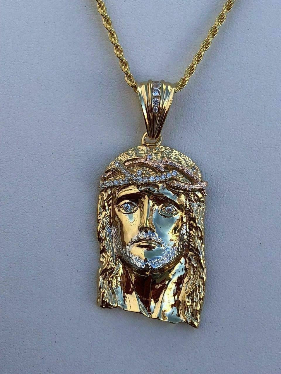 HarlemBling Mens 14k Yellow and Rose Gold Over 925 Silver Large 1x2 Jesus Piece HIP HOP Chain