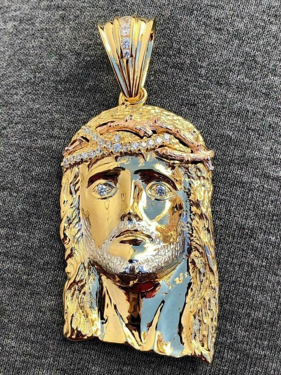 HarlemBling Mens 14k Yellow and Rose Gold Over 925 Silver Large 1x2 Jesus Piece HIP HOP Chain