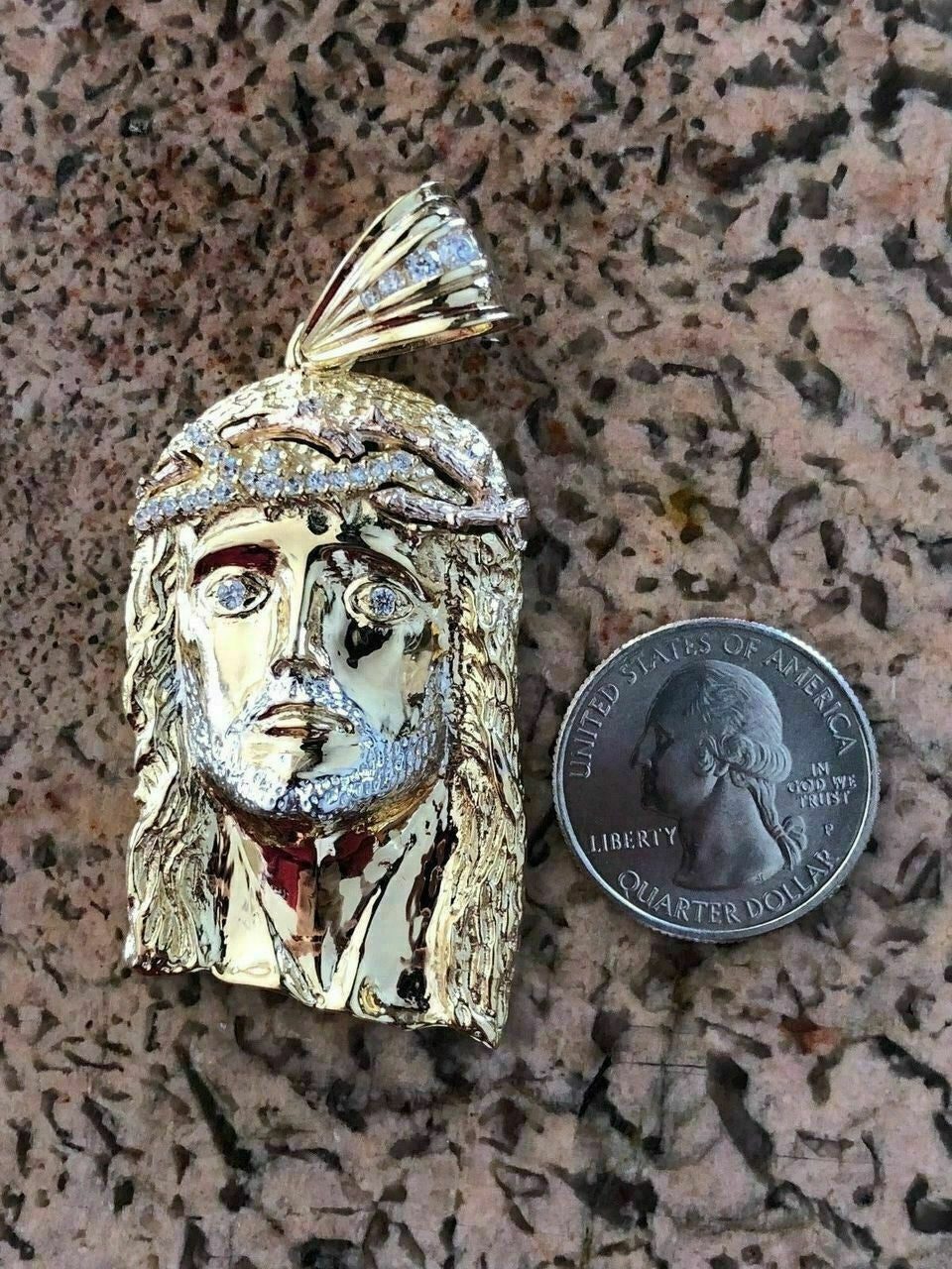 HarlemBling Mens 14k Yellow and Rose Gold Over 925 Silver Large 1x2 Jesus Piece HIP HOP Chain