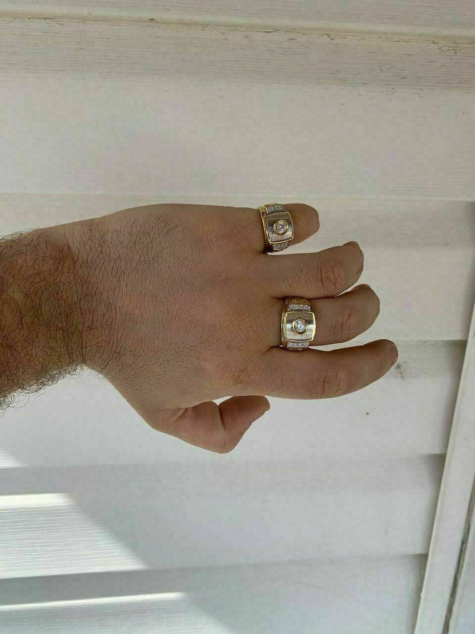 HarlemBling Mens 14k Yellow and White Gold Over Solid 925 Silver Ring ICY Diamond W Cross