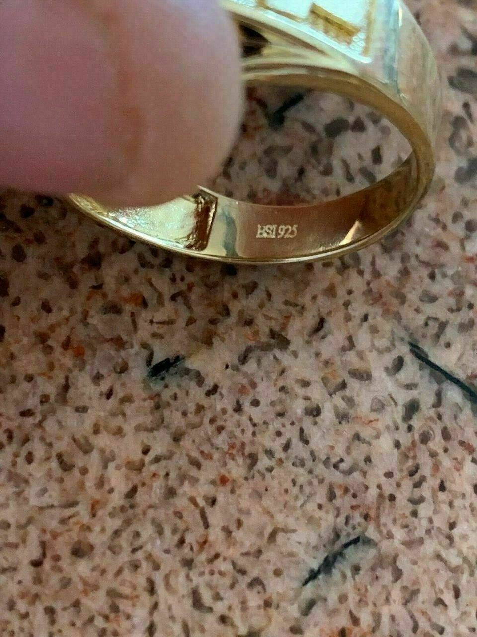 HarlemBling Mens 14k Yellow and White Gold Over Solid 925 Silver Ring ICY Diamond W Cross